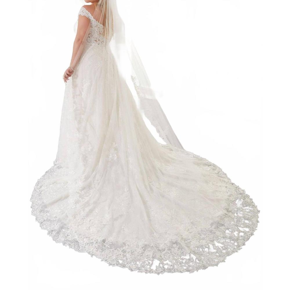 NEW MORILEE edged with lace cathedral length wedding veil in ivory